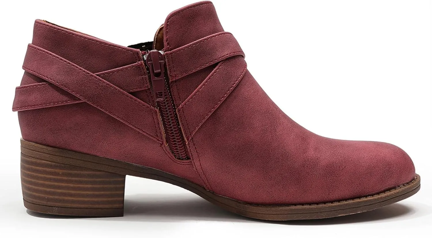 SelRoys Ankle Boots for Women Strap Chunky Stacked Low Heel Classic Pointed Toe Comfortable Side Zipper Booties US6-10.5