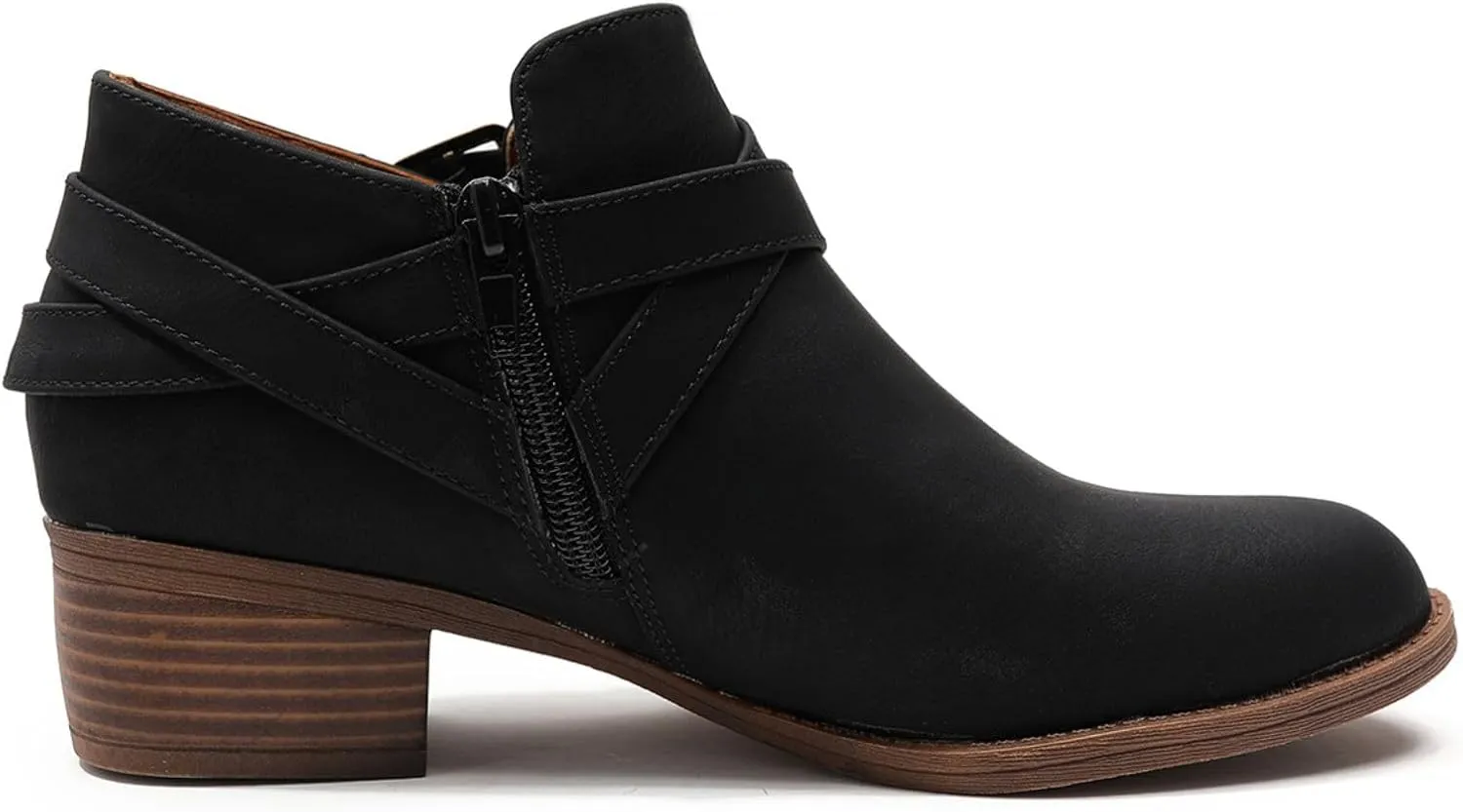 SelRoys Ankle Boots for Women Strap Chunky Stacked Low Heel Classic Pointed Toe Comfortable Side Zipper Booties US6-10.5