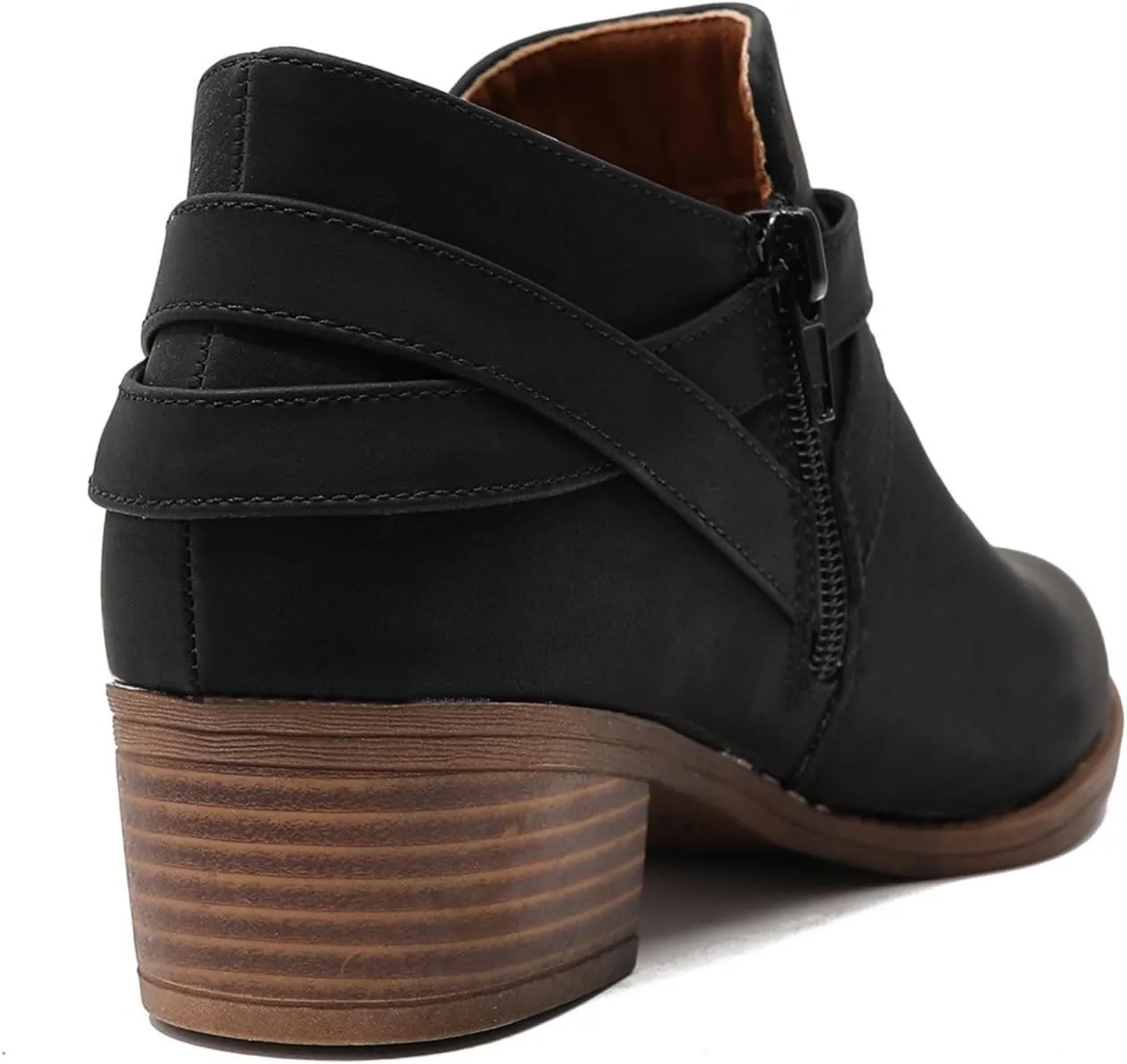 SelRoys Ankle Boots for Women Strap Chunky Stacked Low Heel Classic Pointed Toe Comfortable Side Zipper Booties US6-10.5