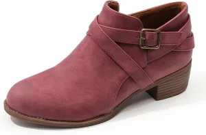 SelRoys Ankle Boots for Women Strap Chunky Stacked Low Heel Classic Pointed Toe Comfortable Side Zipper Booties US6-10.5