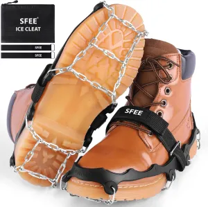Sfee Crampons Ice Cleats for Shoes and Boots, Stainless Steel Chains Ice Grippers for Shoes and Boots Non Slip Gripper Spikes, Traction Cleats for Snow and Ice, Hiking, Walking, Climbing, Ice Fishing