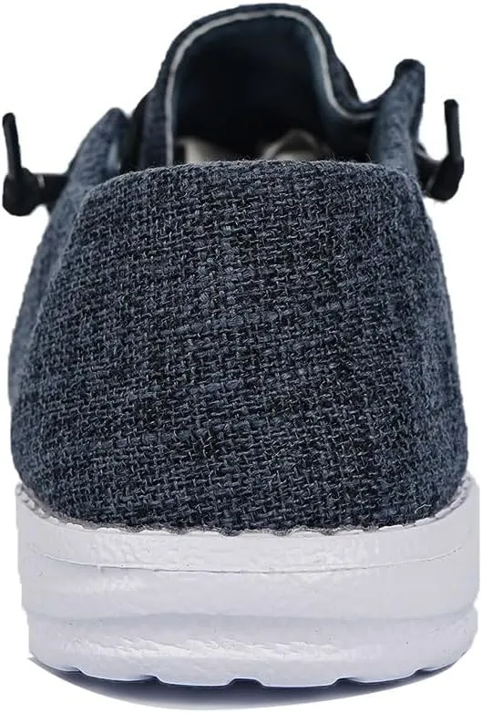 Shesnugin|Women's Black Fabric Slip On Casual Loafers Comfortable Lightweight Breathable Canvas Lace-Up Walking Flat Boat Shoes Ultralight Sole Wide Deck Shoes for Work and Traveling