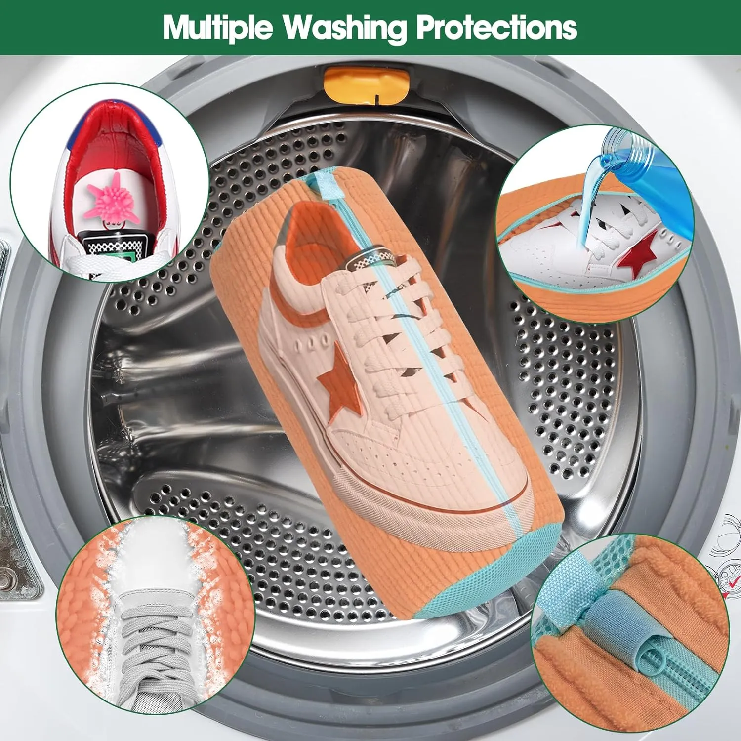 Shoe Washing Machine Bag, Sneaker Cleaner Kit with 10 Washer Balls for Gym Sneakers and Flats, Shoe Laundry Bag with Zipper Protection Design,Large Size for Women's, Men's, and Kid's Shoes