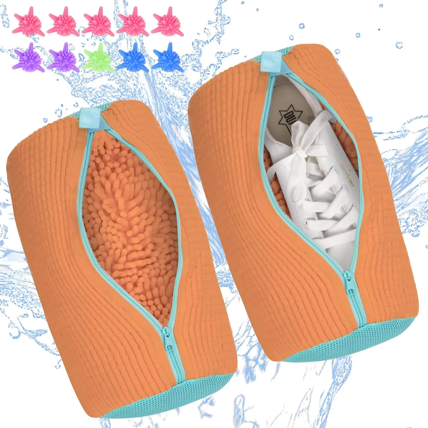 Shoe Washing Machine Bag, Sneaker Cleaner Kit with 10 Washer Balls for Gym Sneakers and Flats, Shoe Laundry Bag with Zipper Protection Design,Large Size for Women's, Men's, and Kid's Shoes