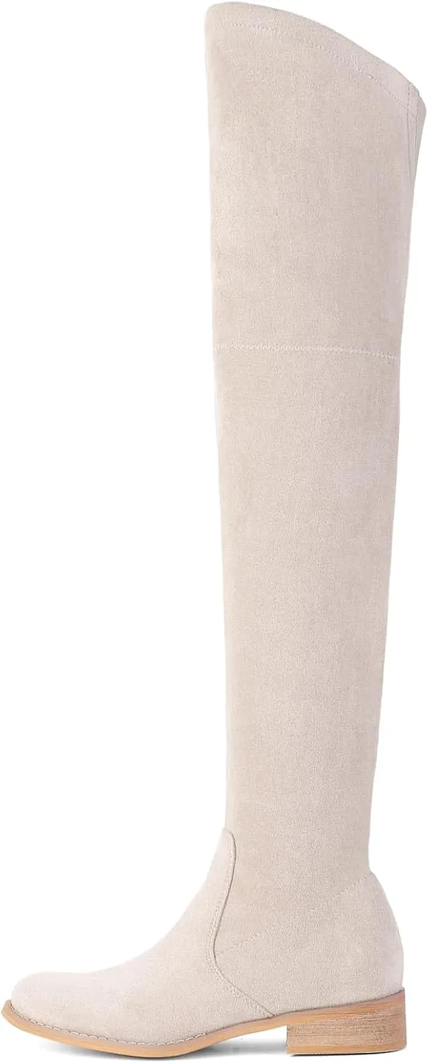 Shoe'N Tale Women's Over The Knee Boots Thigh High Low Block Heel Pointed Toe Long Stretch Boots