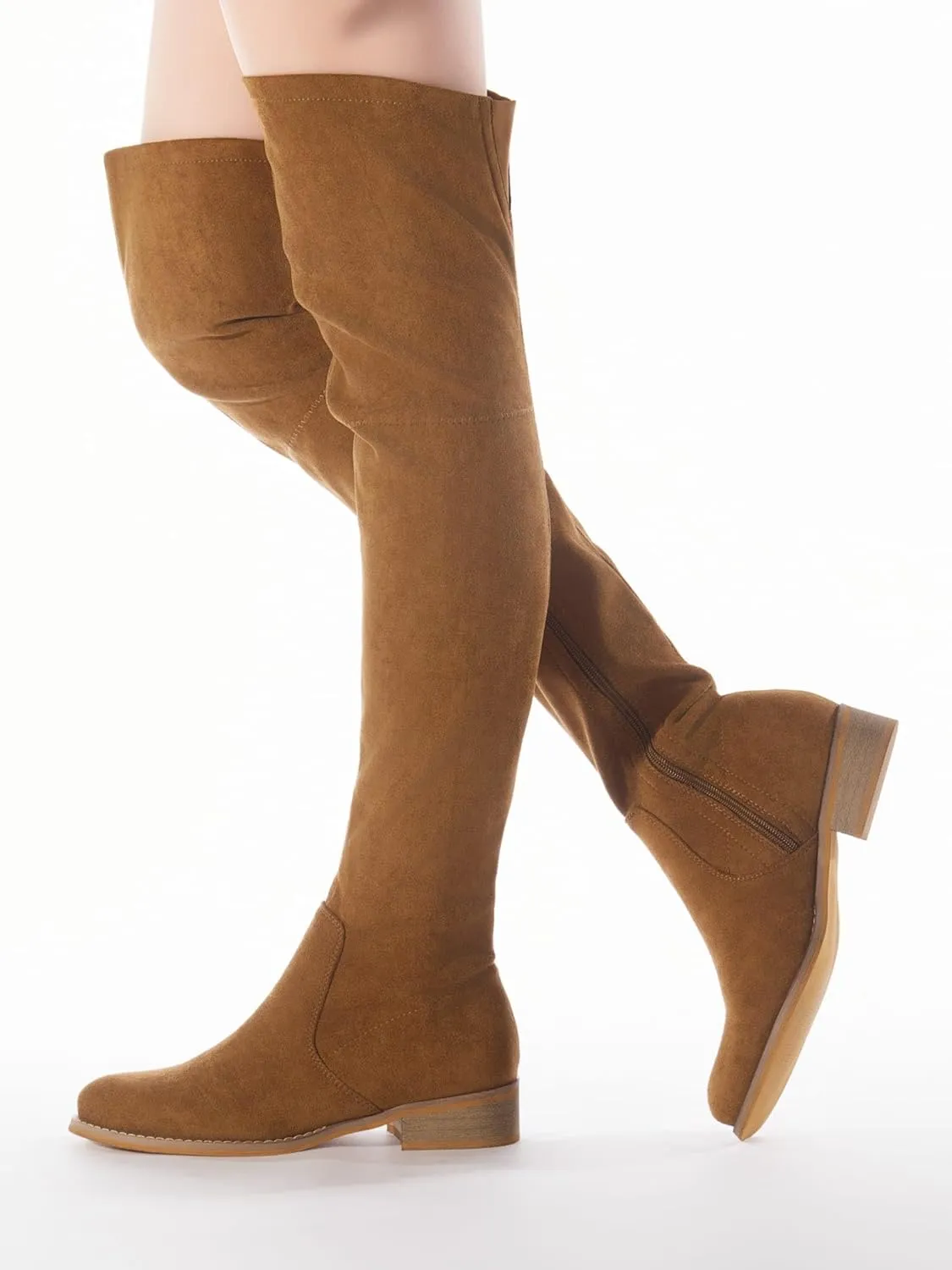 Shoe'N Tale Women's Over The Knee Boots Thigh High Low Block Heel Pointed Toe Long Stretch Boots