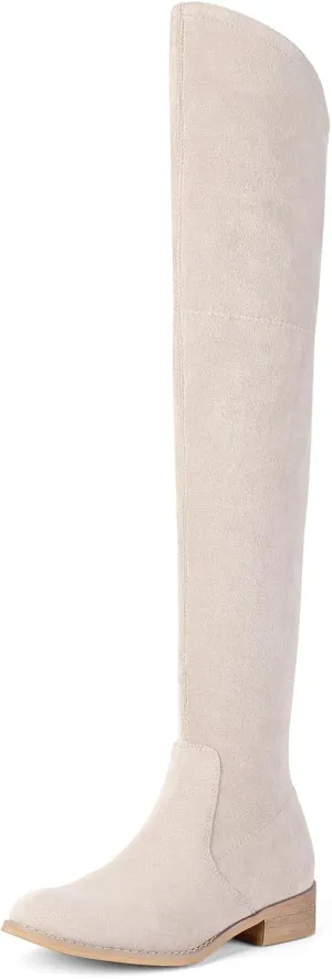 Shoe'N Tale Women's Over The Knee Boots Thigh High Low Block Heel Pointed Toe Long Stretch Boots