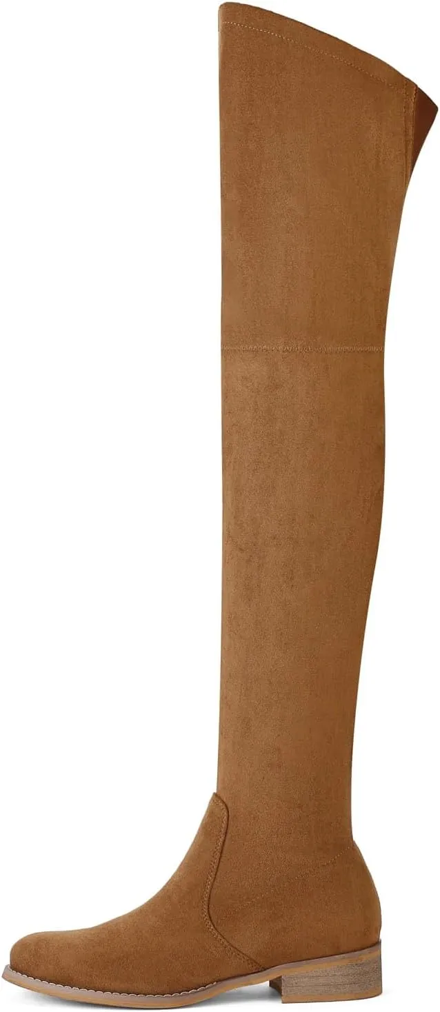 Shoe'N Tale Women's Over The Knee Boots Thigh High Low Block Heel Pointed Toe Long Stretch Boots