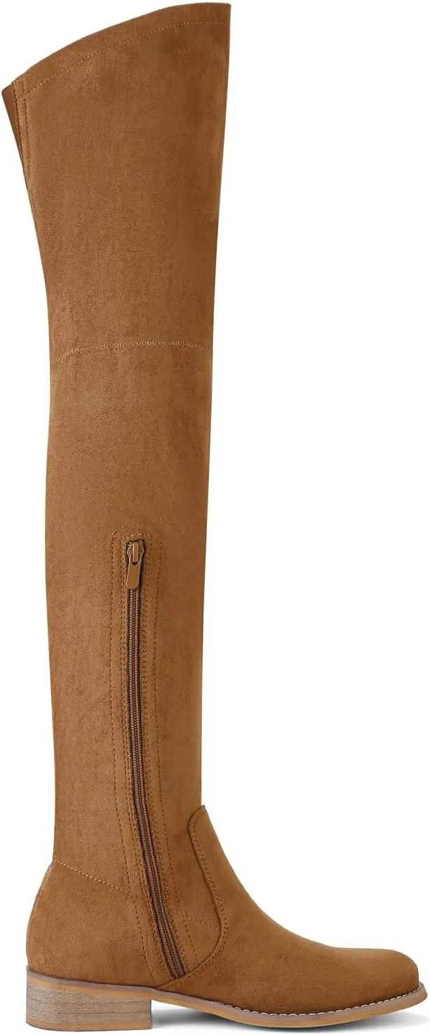 Shoe'N Tale Women's Over The Knee Boots Thigh High Low Block Heel Pointed Toe Long Stretch Boots