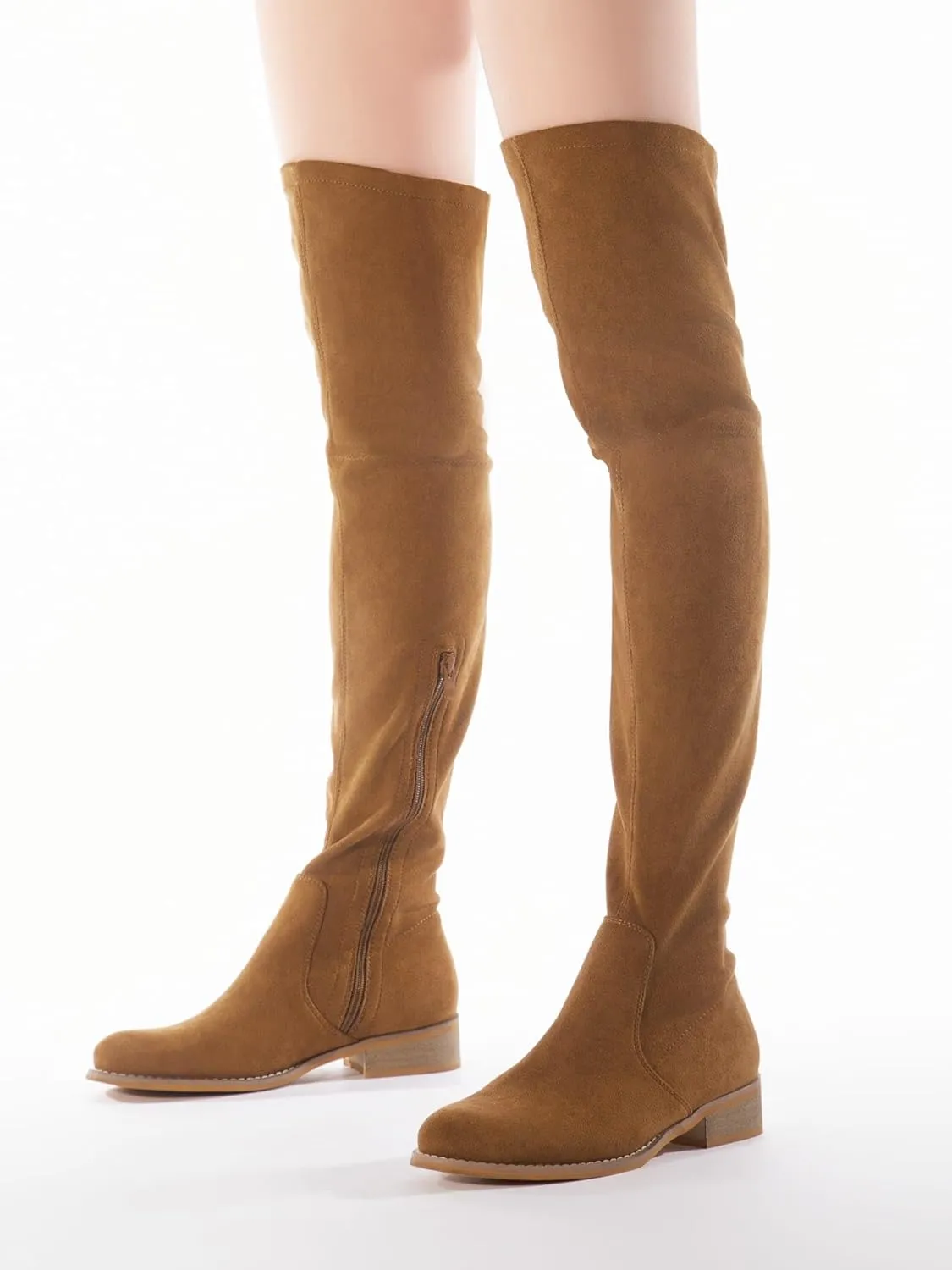 Shoe'N Tale Women's Over The Knee Boots Thigh High Low Block Heel Pointed Toe Long Stretch Boots