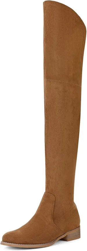 Shoe'N Tale Women's Over The Knee Boots Thigh High Low Block Heel Pointed Toe Long Stretch Boots