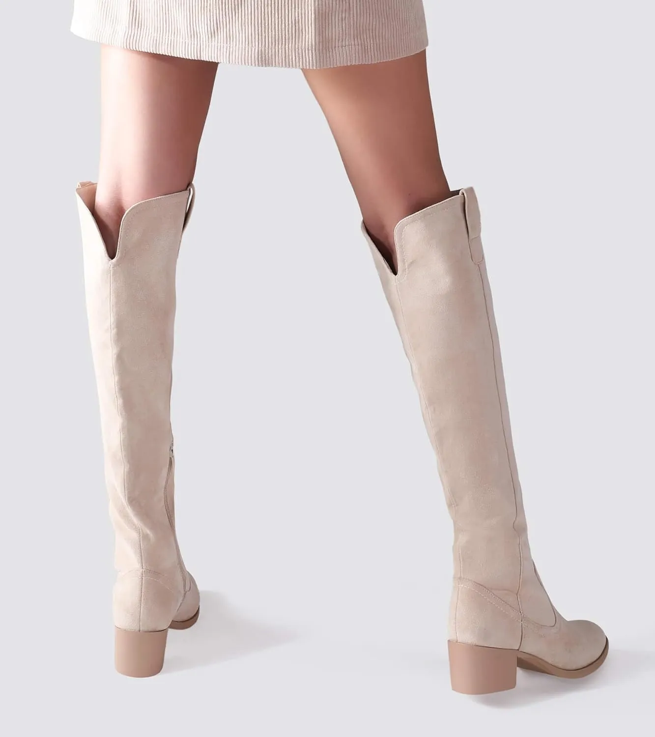 Shoe'N Tale Women's Over The Knee Thigh High Chunky Heel Pointed Toe Faux Suede Side Zipper Fall Weather Winter Boots