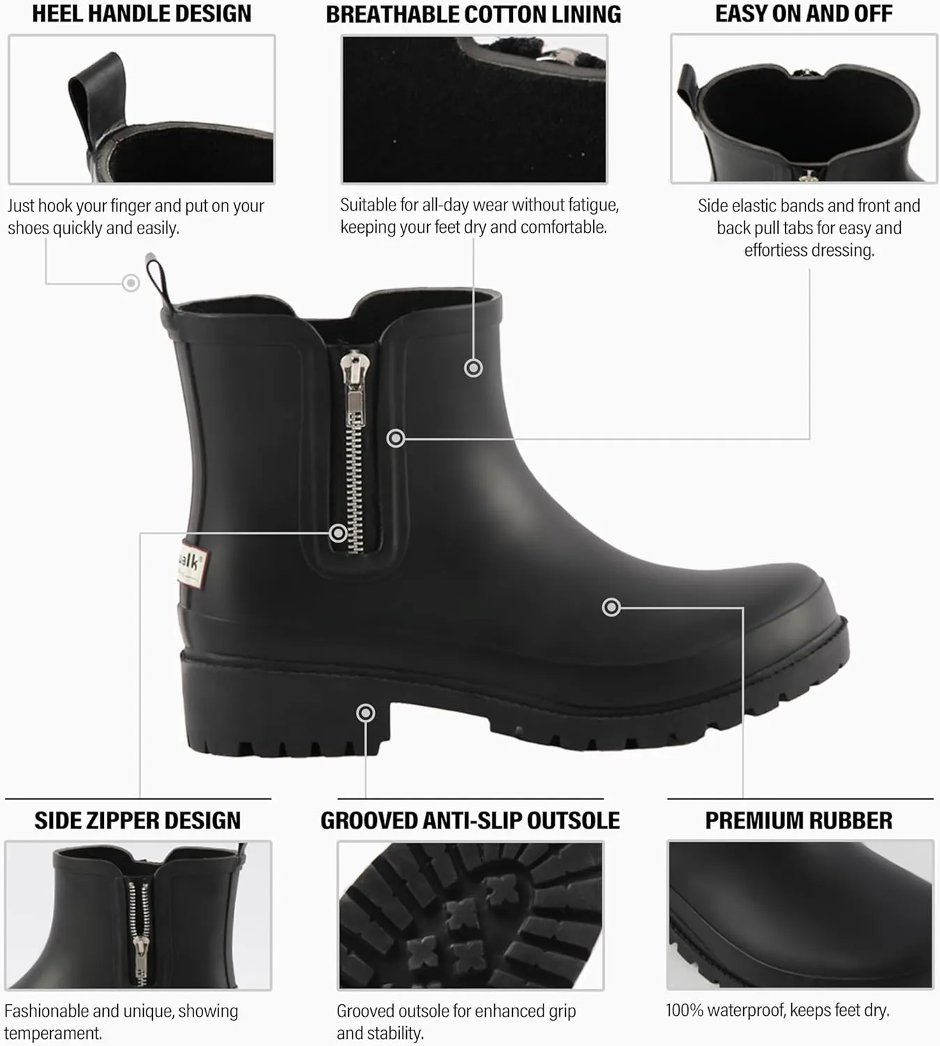 Short Rain Boots for Women Waterproof Garden Shoes Anti-Slip Chelsea Hunter Ankle Rainboots for Women Comfortable Insole Stylish Outdoor Work Shoes