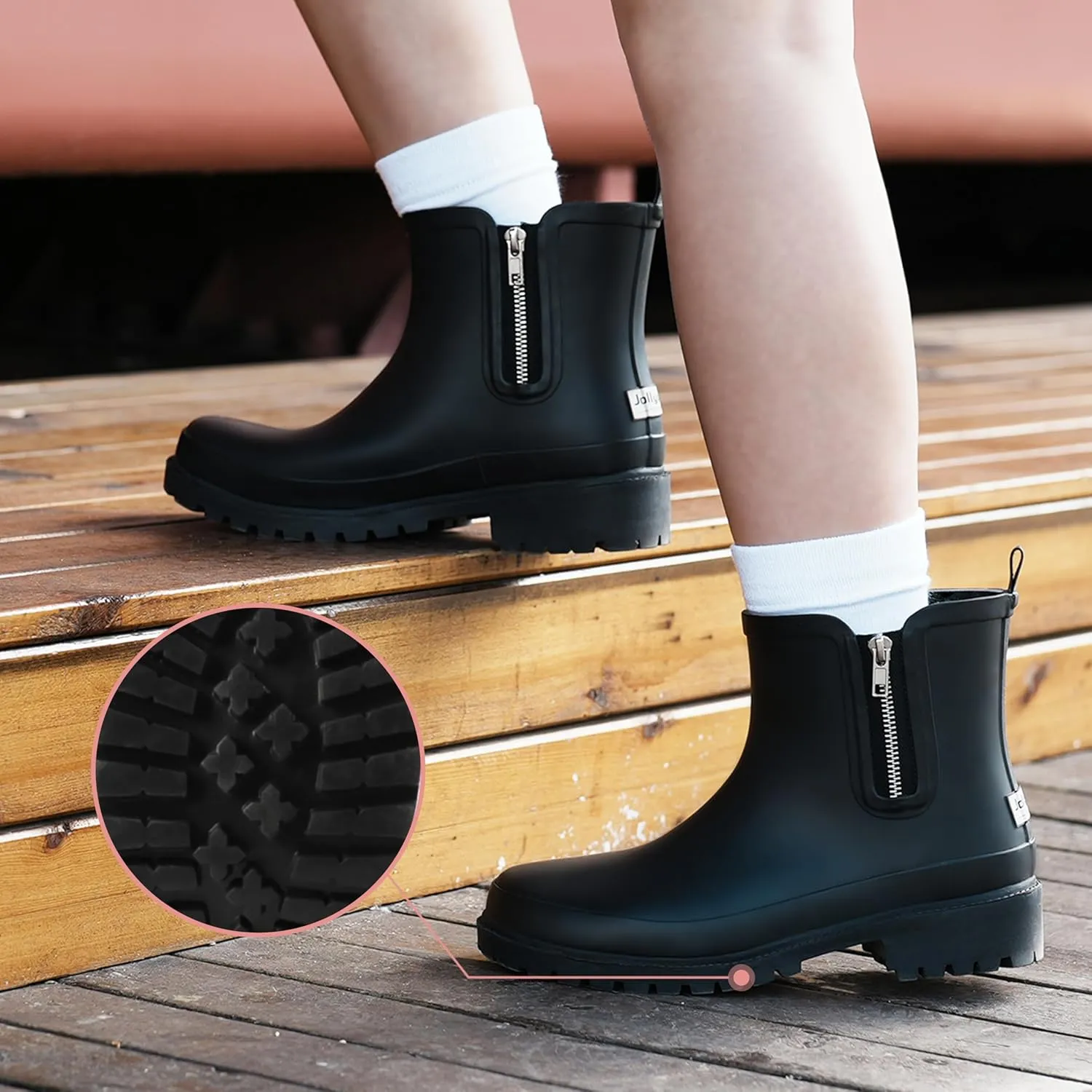 Short Rain Boots for Women Waterproof Garden Shoes Anti-Slip Chelsea Hunter Ankle Rainboots for Women Comfortable Insole Stylish Outdoor Work Shoes