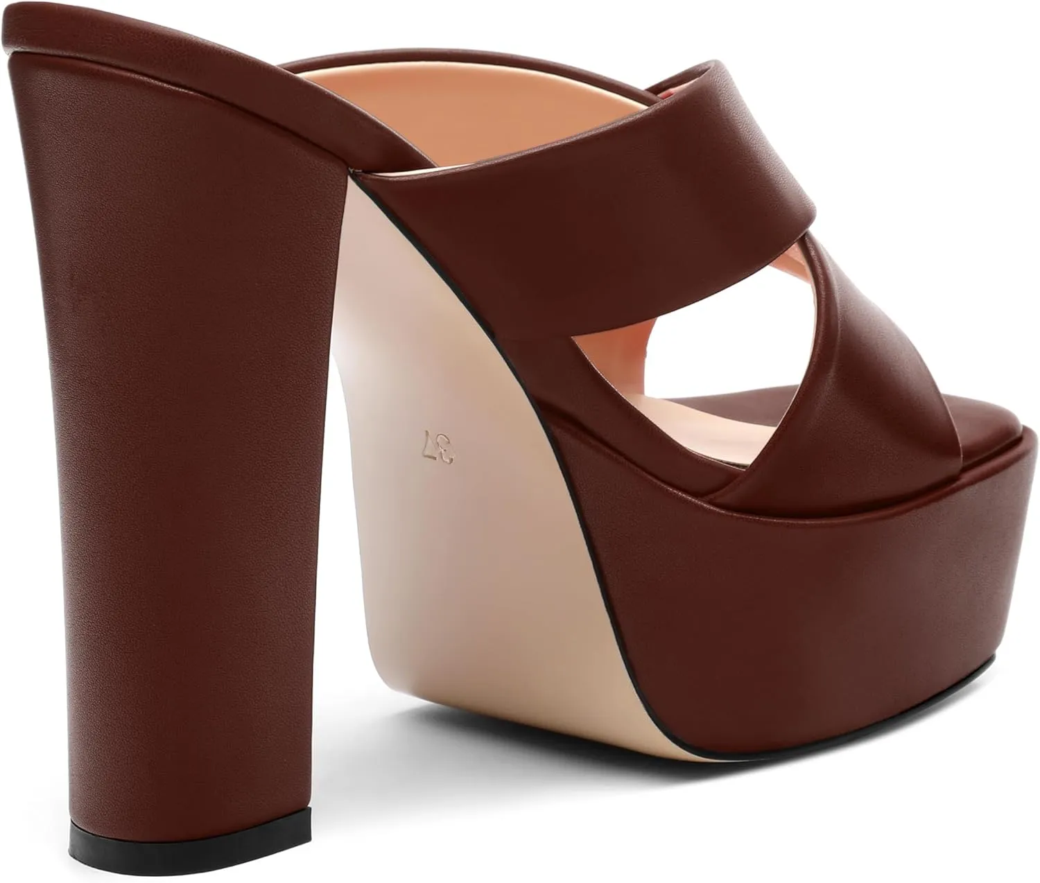SHOWFOREST Heels for Women Platform Block High Heel Square Open Toe Matte 5 Inch Sandals Slip on Fashion Party Wedding Dating Dress Shoes