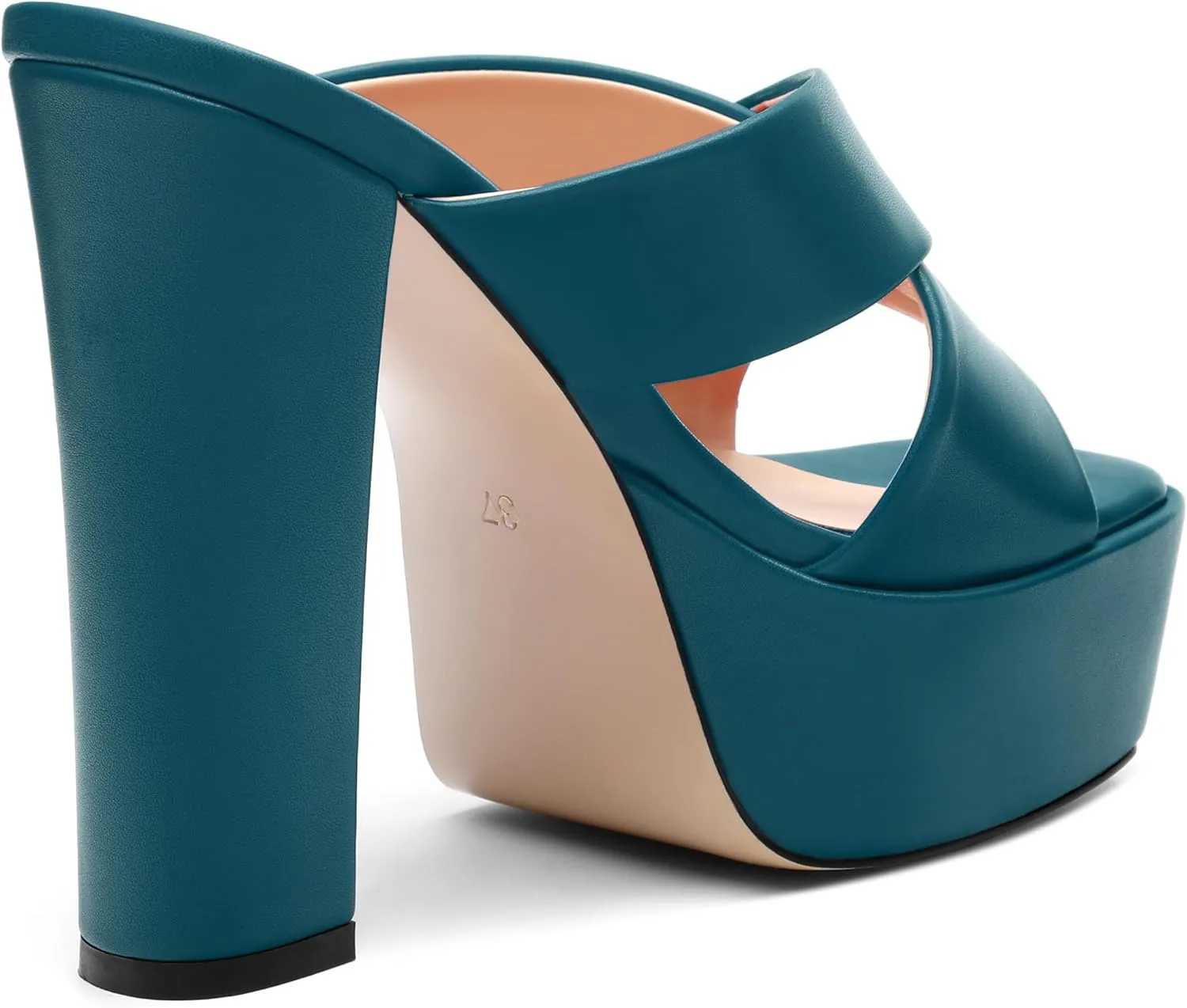 SHOWFOREST Heels for Women Platform Block High Heel Square Open Toe Matte 5 Inch Sandals Slip on Fashion Party Wedding Dating Dress Shoes