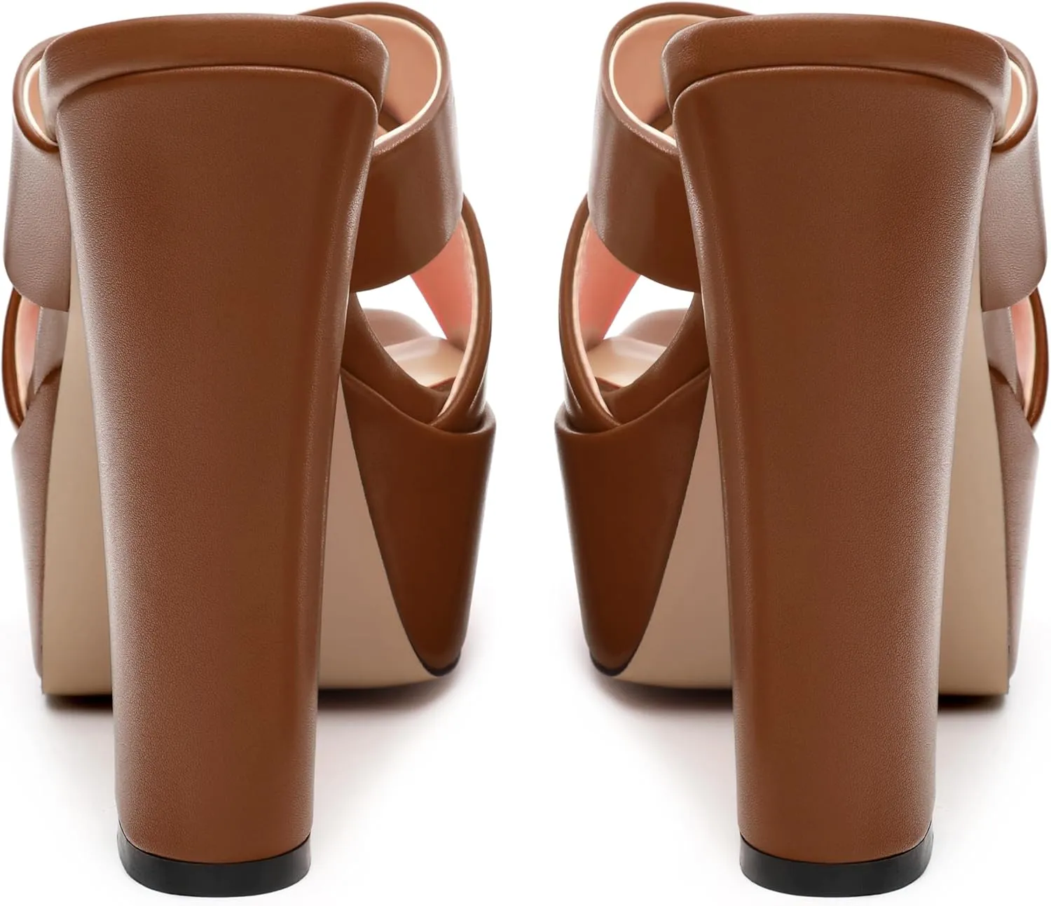 SHOWFOREST Heels for Women Platform Block High Heel Square Open Toe Matte 5 Inch Sandals Slip on Fashion Party Wedding Dating Dress Shoes