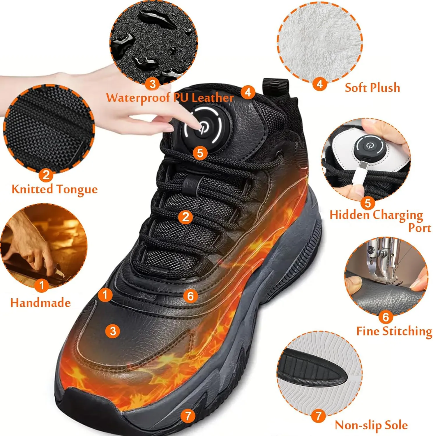 Sneakers Heated Electric, Heated Shoes Foot Warmer Rechargeable for Men and Women, 4000mAh Battery Max 20H Heated, Washable Winter Heated Snow Boots Warm