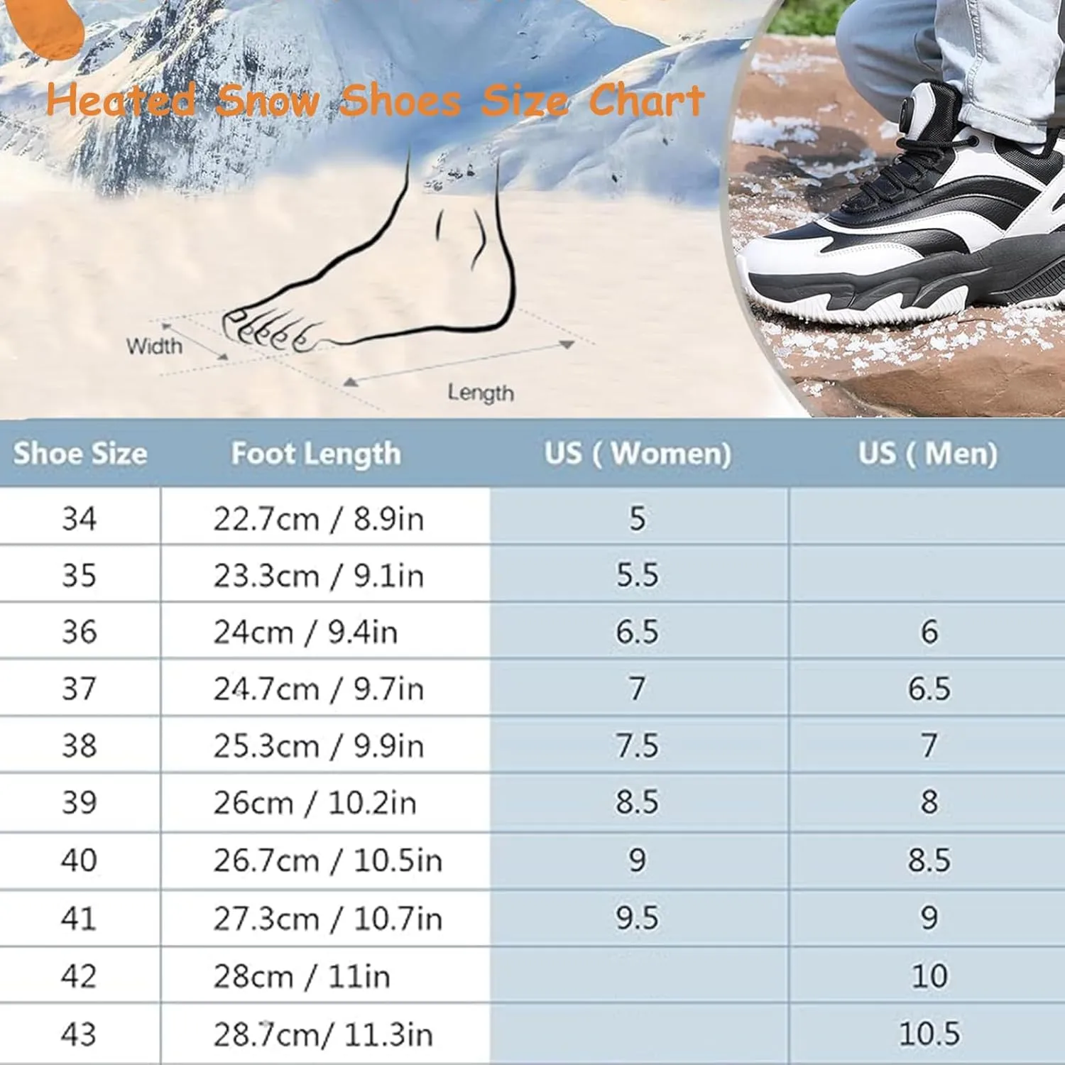 Sneakers Heated Electric, Heated Shoes Foot Warmer Rechargeable for Men and Women, 4000mAh Battery Max 20H Heated, Washable Winter Heated Snow Boots Warm