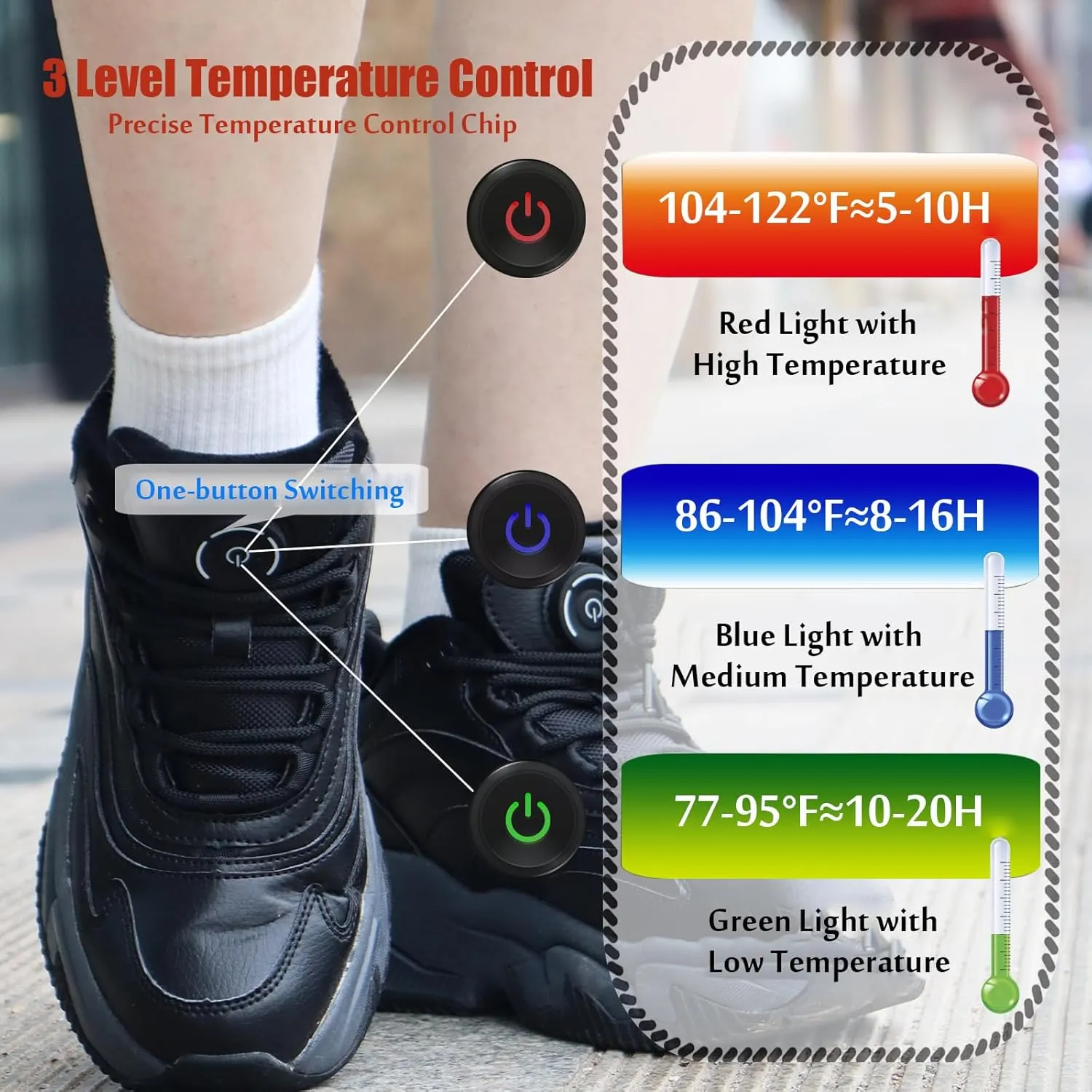 Sneakers Heated Electric, Heated Shoes Foot Warmer Rechargeable for Men and Women, 4000mAh Battery Max 20H Heated, Washable Winter Heated Snow Boots Warm