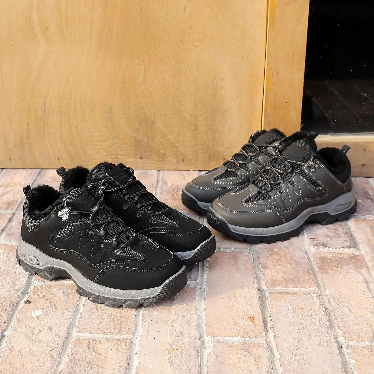 Snow Boots for Men, Slip on Waterproof Hiking Boots with Fur Lined, Mens Winter Boots Shoes Non-Slip Rubber Sole Outdoor Comfortable Walking Shoes