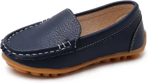 SOFMUO Boys Girls Leather Loafers Slip-On Oxford Flats Boat Dress Schooling Daily Walking Shoes(Toddler/Little Kids)