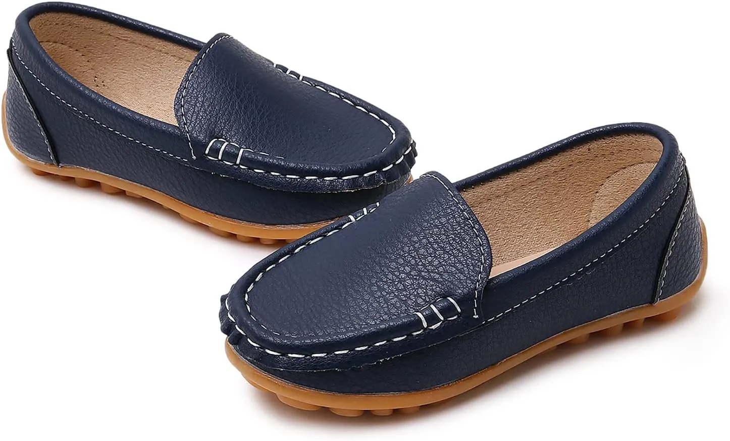 SOFMUO Boys Girls Leather Loafers Slip-On Oxford Flats Boat Dress Schooling Daily Walking Shoes(Toddler/Little Kids)