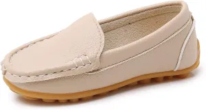 SOFMUO Boys Girls Leather Loafers Slip-On Oxford Flats Boat Dress Schooling Daily Walking Shoes(Toddler/Little Kids)