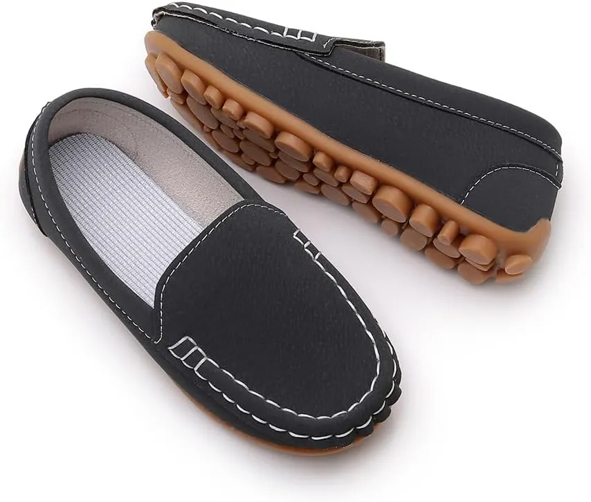 SOFMUO Boys Girls Leather Loafers Slip-On Oxford Flats Boat Dress Schooling Daily Walking Shoes(Toddler/Little Kids)