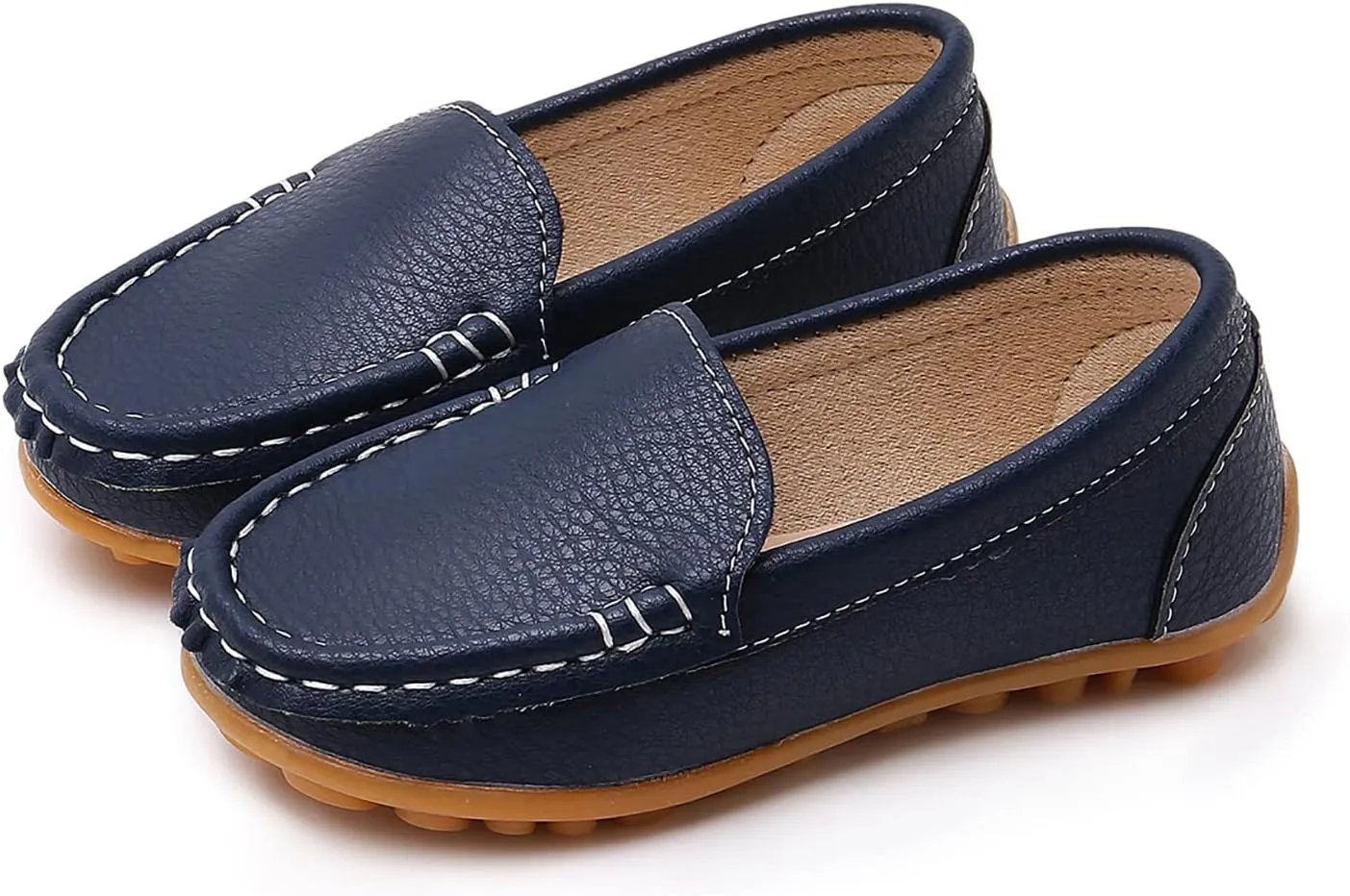 SOFMUO Boys Girls Leather Loafers Slip-On Oxford Flats Boat Dress Schooling Daily Walking Shoes(Toddler/Little Kids)