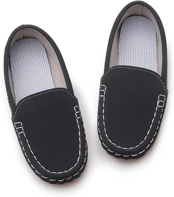 SOFMUO Boys Girls Leather Loafers Slip-On Oxford Flats Boat Dress Schooling Daily Walking Shoes(Toddler/Little Kids)