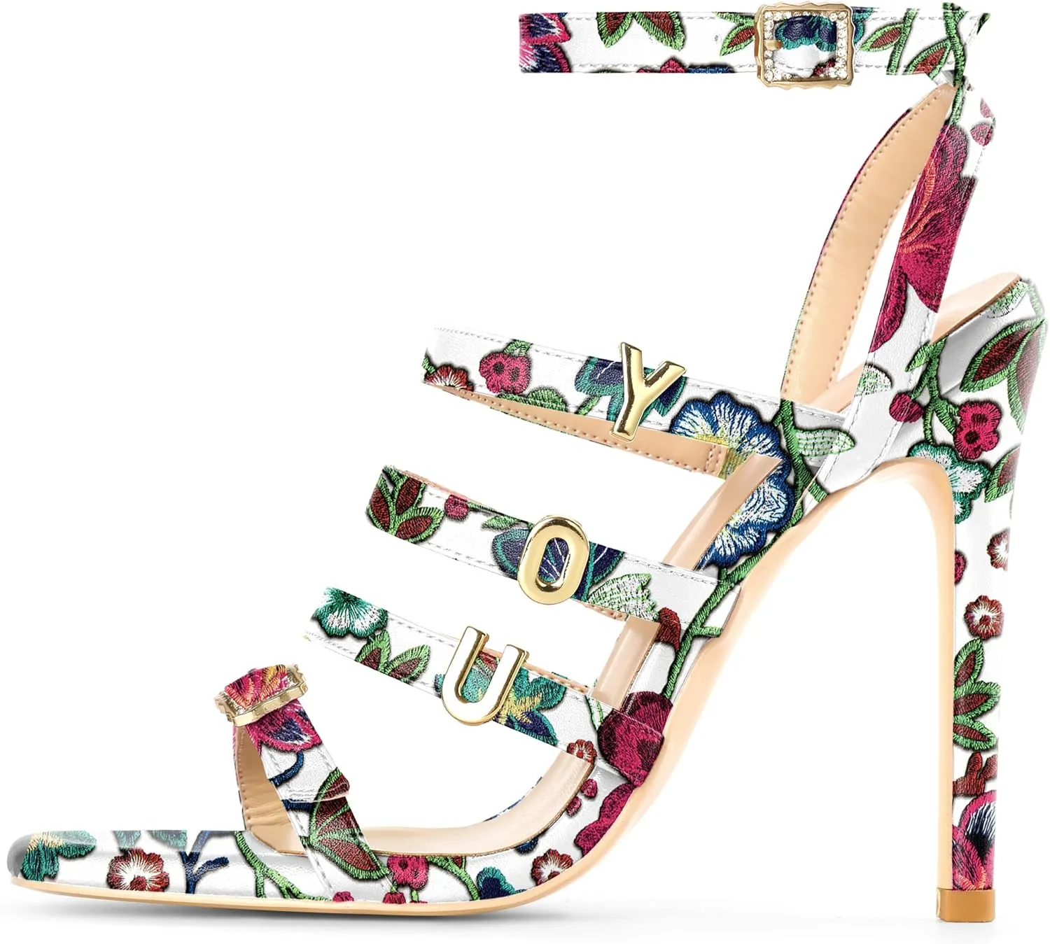 Soireelady Womens High Heel Sandals, Ankle Strap Open Toe Heels, Square Toe Stiletto Strappy Heeled Sandals 4 Inch Prom Party