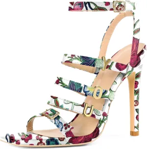Soireelady Womens High Heel Sandals, Ankle Strap Open Toe Heels, Square Toe Stiletto Strappy Heeled Sandals 4 Inch Prom Party