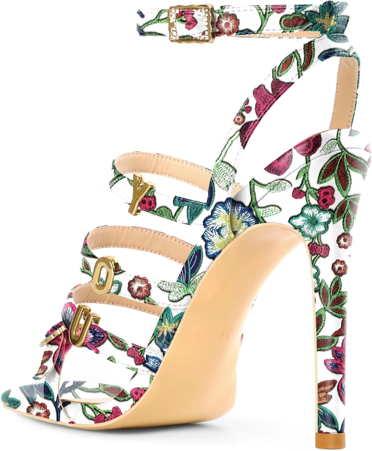 Soireelady Womens High Heel Sandals, Ankle Strap Open Toe Heels, Square Toe Stiletto Strappy Heeled Sandals 4 Inch Prom Party