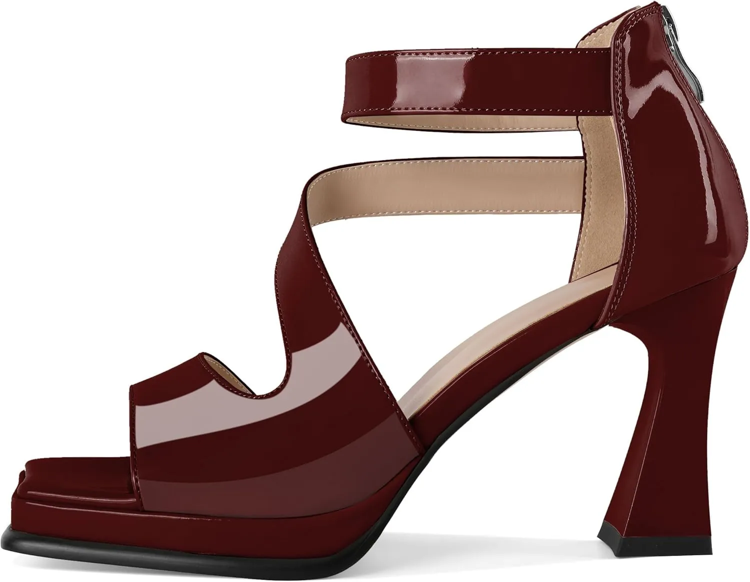 Soireelady Womens Platform Chunky Heel Sandals, Square Open Toe Block High Heels, Ankle Strappy Heeled Sandals Wedding Prom Dress Shoes 3.5 Inch