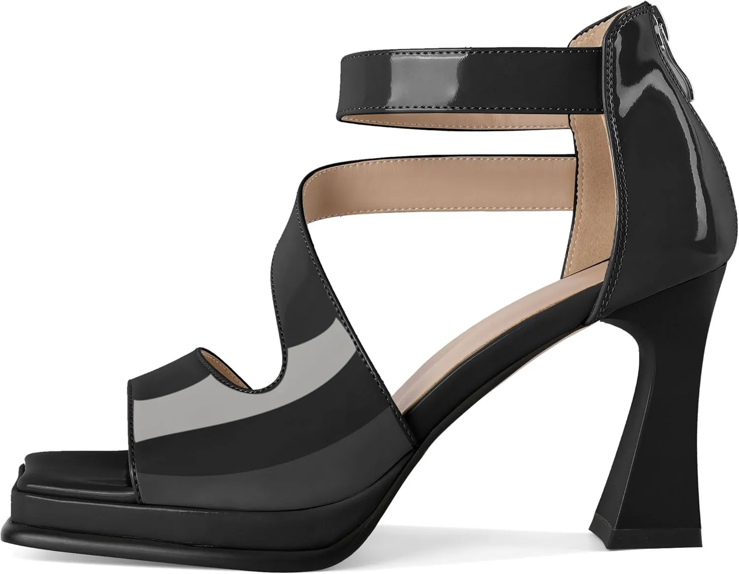 Soireelady Womens Platform Chunky Heel Sandals, Square Open Toe Block High Heels, Ankle Strappy Heeled Sandals Wedding Prom Dress Shoes 3.5 Inch