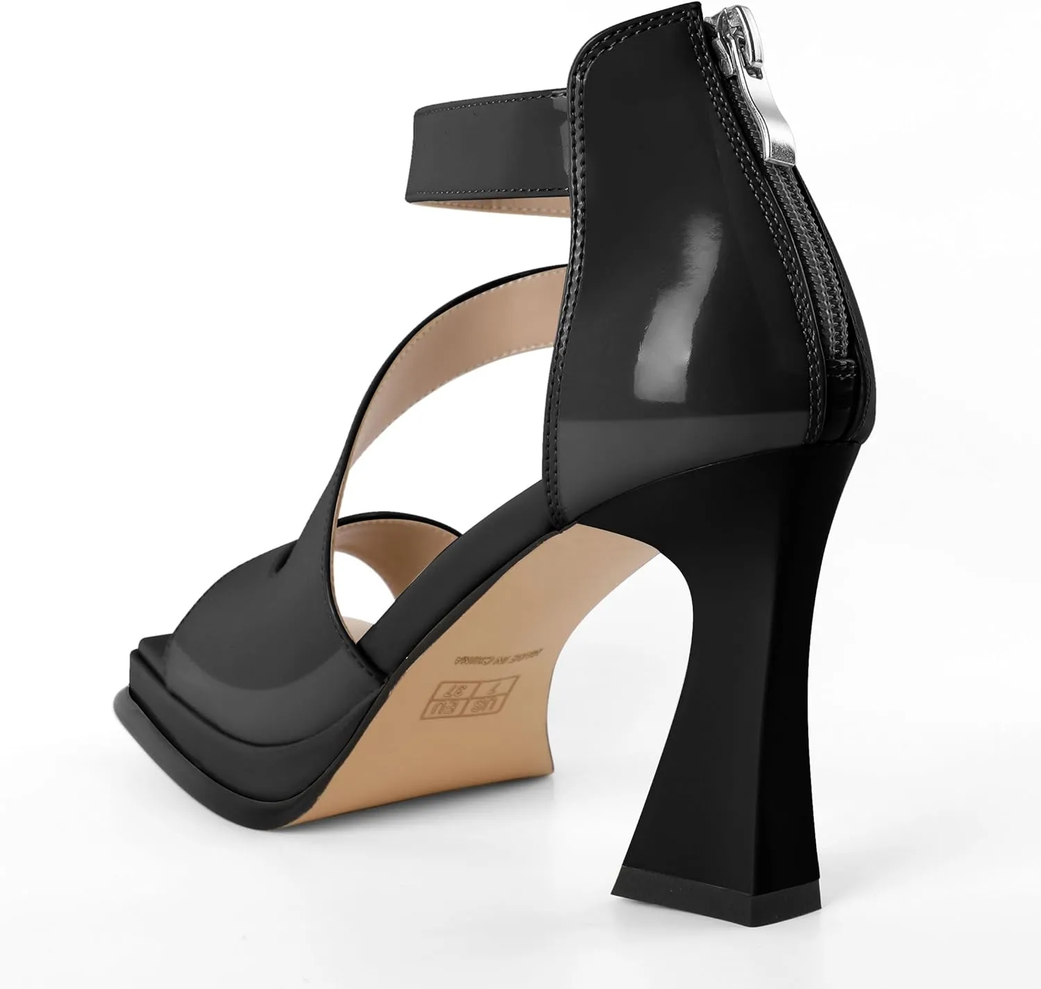Soireelady Womens Platform Chunky Heel Sandals, Square Open Toe Block High Heels, Ankle Strappy Heeled Sandals Wedding Prom Dress Shoes 3.5 Inch