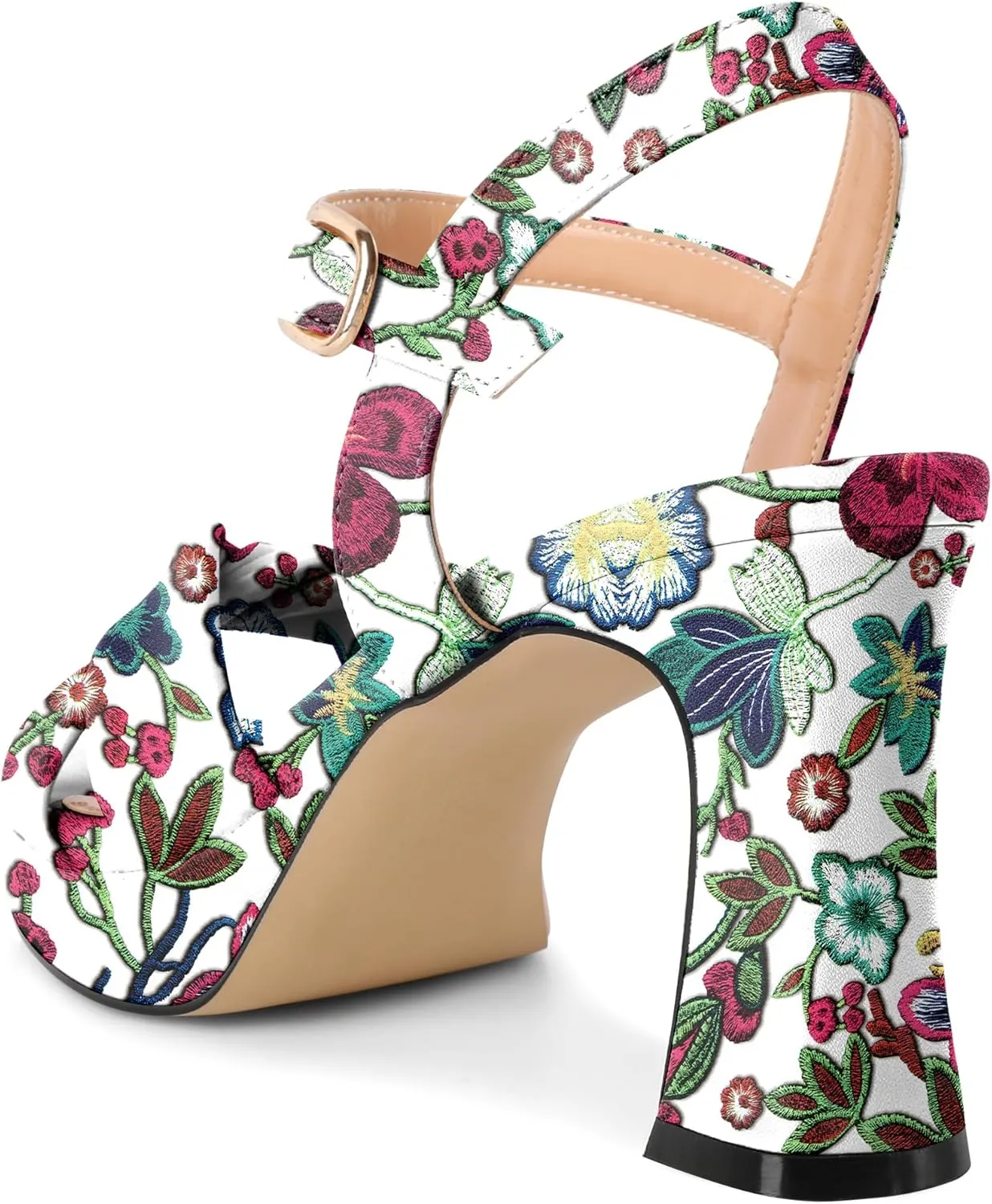 Soireelady Womens Platform Heels, Chunky Heel Ankle Strap Open Toe Block Heels, Square Toe Ankle Strap Heeled Sandals 3.5 Inches
