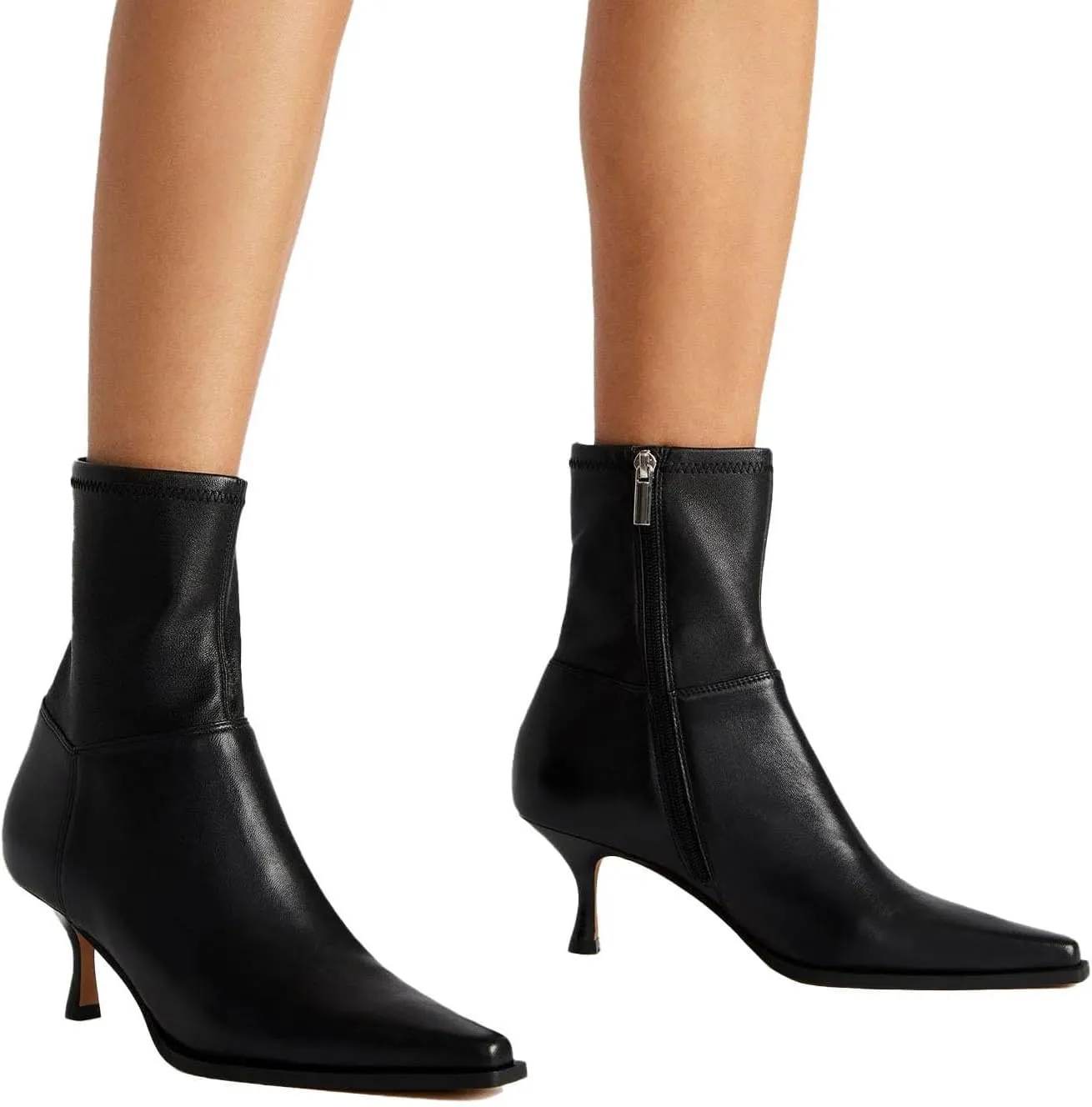 SOVANYOU Women's Kitten Heel Ankle Boots Pointed Toe Stiletto Booties with Side Zipper Fashion Dress Boots