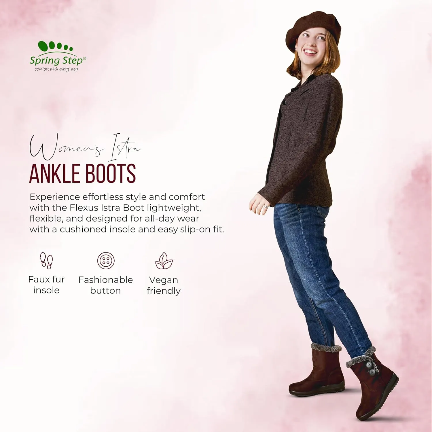 Spring Step Istra Ankle Boots for Women - Fashionable Womens Winter Boots - Womens Ankle Booties with Button Closure