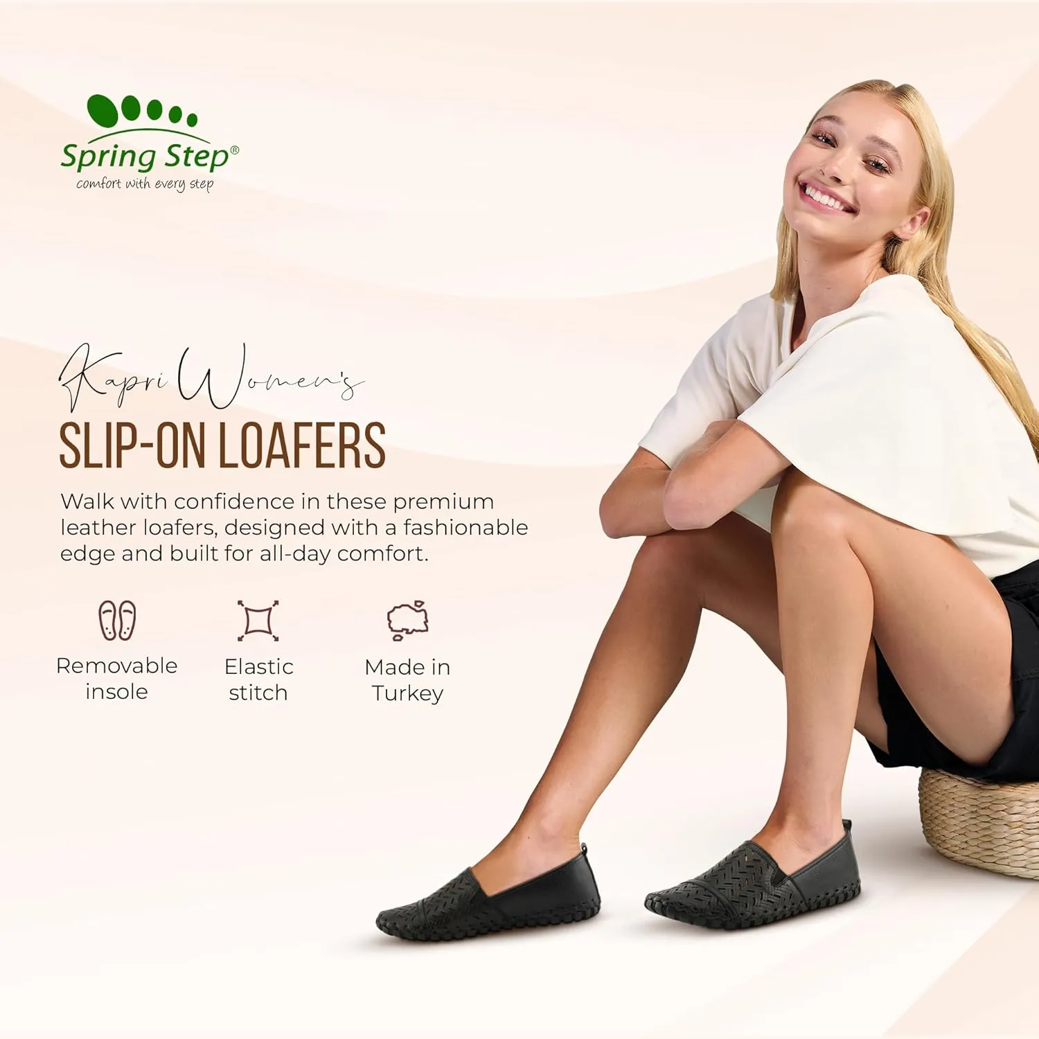 Spring Step Kapri Women's Leather Loafers with Arch Support & Removable Insole