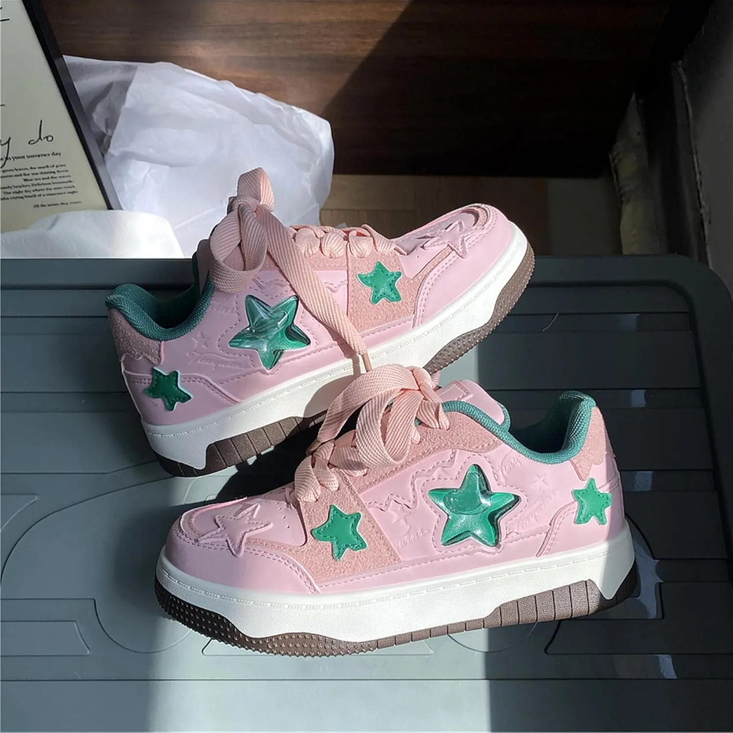 Star Shoes Y2k Walking Sneakers - Y2k Aesthetic Chunky Platform Sneakers, Casual Lace Up Lightweight Sport Shoes