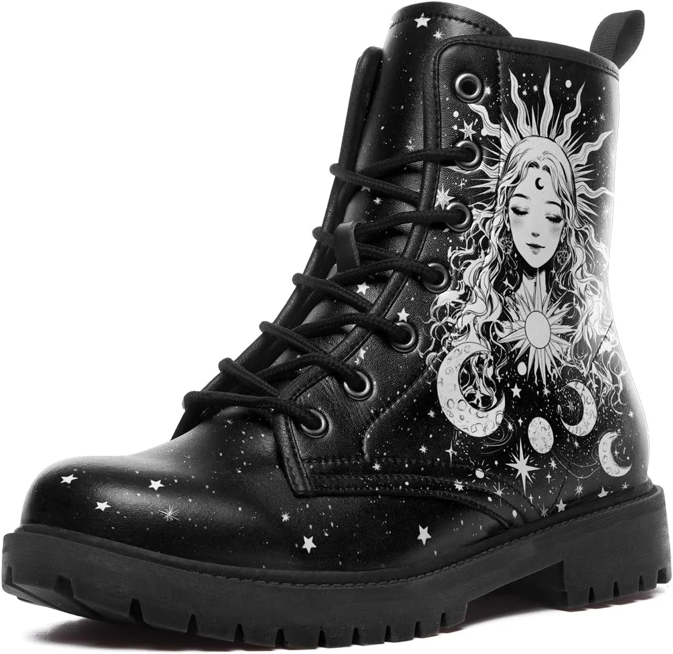 Sun and Moon Fashion Women's Ankle Boots Men's Platform Lace-up Leather Combat Booties Gift Winter Fall Dress Boots