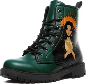 Sun and Moon Fashion Women's Ankle Boots Men's Platform Lace-up Leather Combat Booties Gift Winter Fall Dress Boots