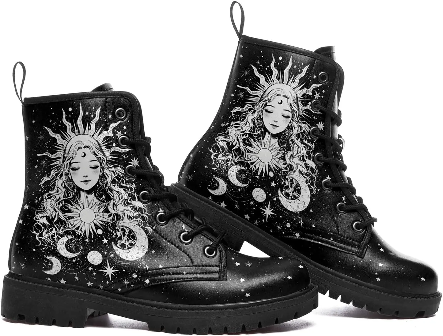 Sun and Moon Fashion Women's Ankle Boots Men's Platform Lace-up Leather Combat Booties Gift Winter Fall Dress Boots