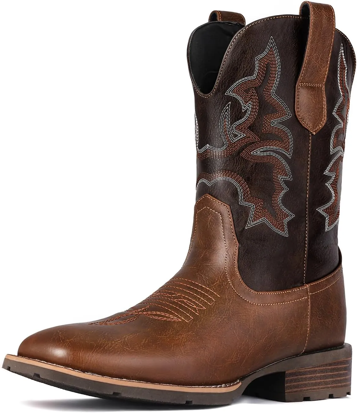 Suokdil Cowboy Boots for Men - Men's Western Boots with Embroidery, Slip Resistant Square Toe Chunky Heel, Durable and Fashionable Retro Classic Footwear for Spring and Fall