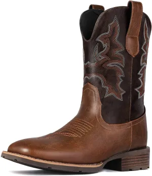 Suokdil Cowboy Boots for Men - Men's Western Boots with Embroidery, Slip Resistant Square Toe Chunky Heel, Durable and Fashionable Retro Classic Footwear for Spring and Fall