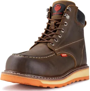 SUREWAY Mens Heavy Duty Soft/Composite/Steel Toe Work Boots for Men-Comfortable,Goodyear Welt,Full Grain Leather,6 in Wedge Moc Toe Construction Boots/Shoes