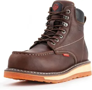 SUREWAY Mens Heavy Duty Soft/Composite/Steel Toe Work Boots for Men-Comfortable,Goodyear Welt,Full Grain Leather,6 in Wedge Moc Toe Construction Boots/Shoes