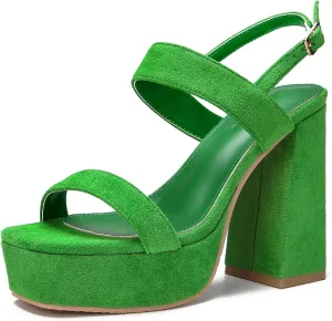 syztsho Platform Heels for Women Chunky High Heel Sandals Suede Ankle Strap Sexy Wedding Dress Pumps Square Toe Wedges Shoes